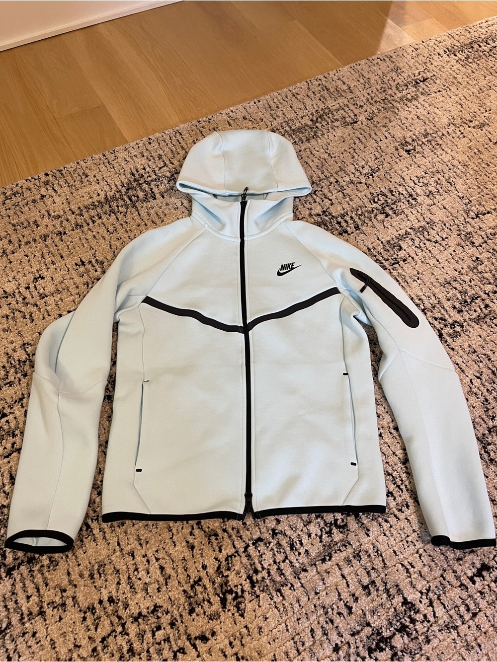 Nike Light Blue Hooded Bomber Jacket with Black Trim